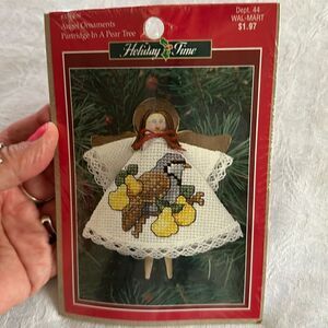 Holiday Time Counted Cross Stitch Kit Christmas Ornaments Vintage Craft DIY